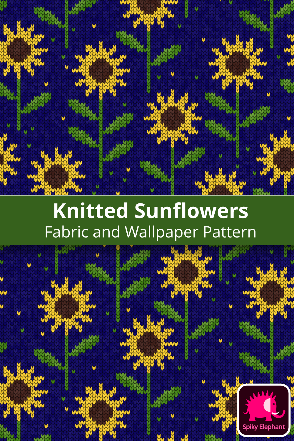 Knitted Sunflowers - Yellow, black, light green and navy blue wallpaper and fabric - Yellow, black, light green and navy blue