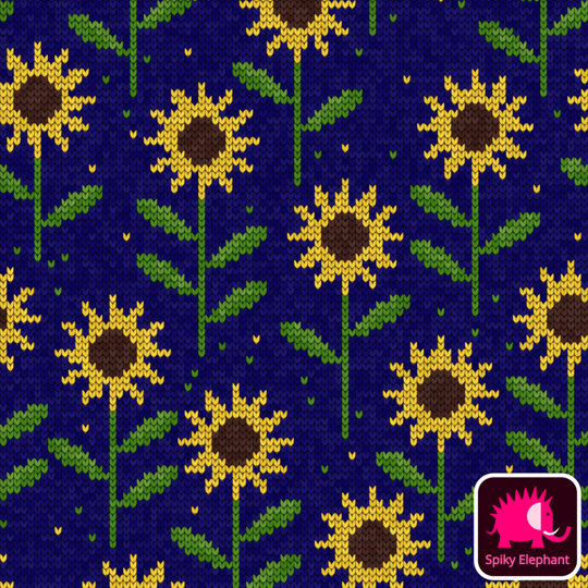 Knitted Sunflowers wallpaper and fabric - Yellow, black, light green and navy blue