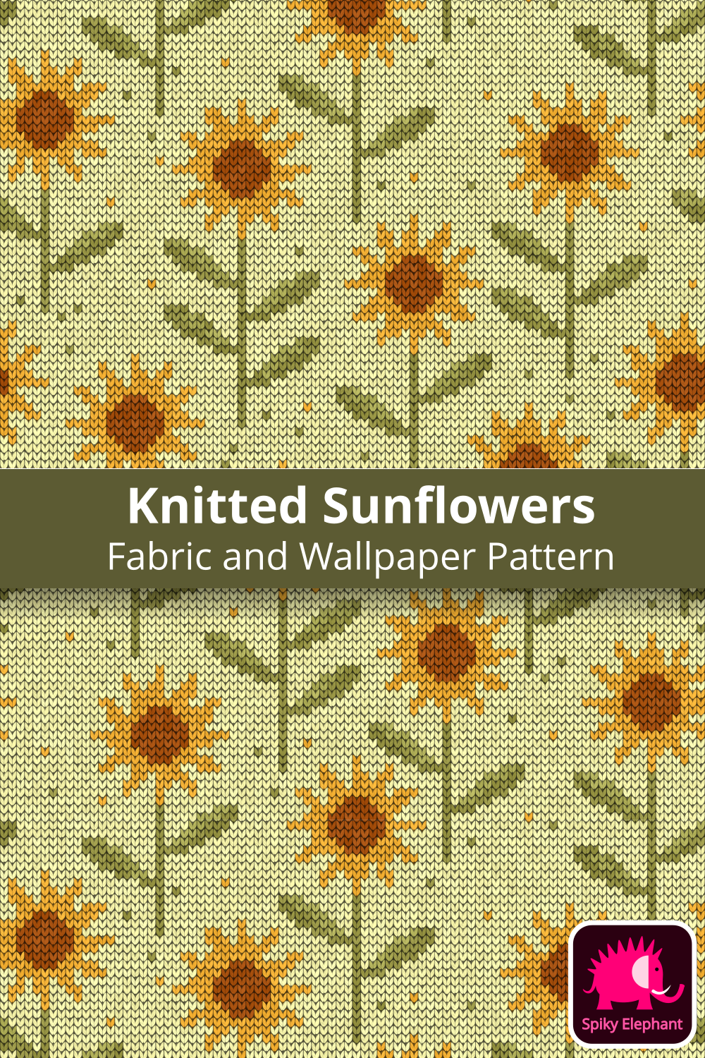 Knitted Sunflowers - Yellow, orange sage green and light yellow green wallpaper and fabric - Yellow, orange sage green and light yellow green