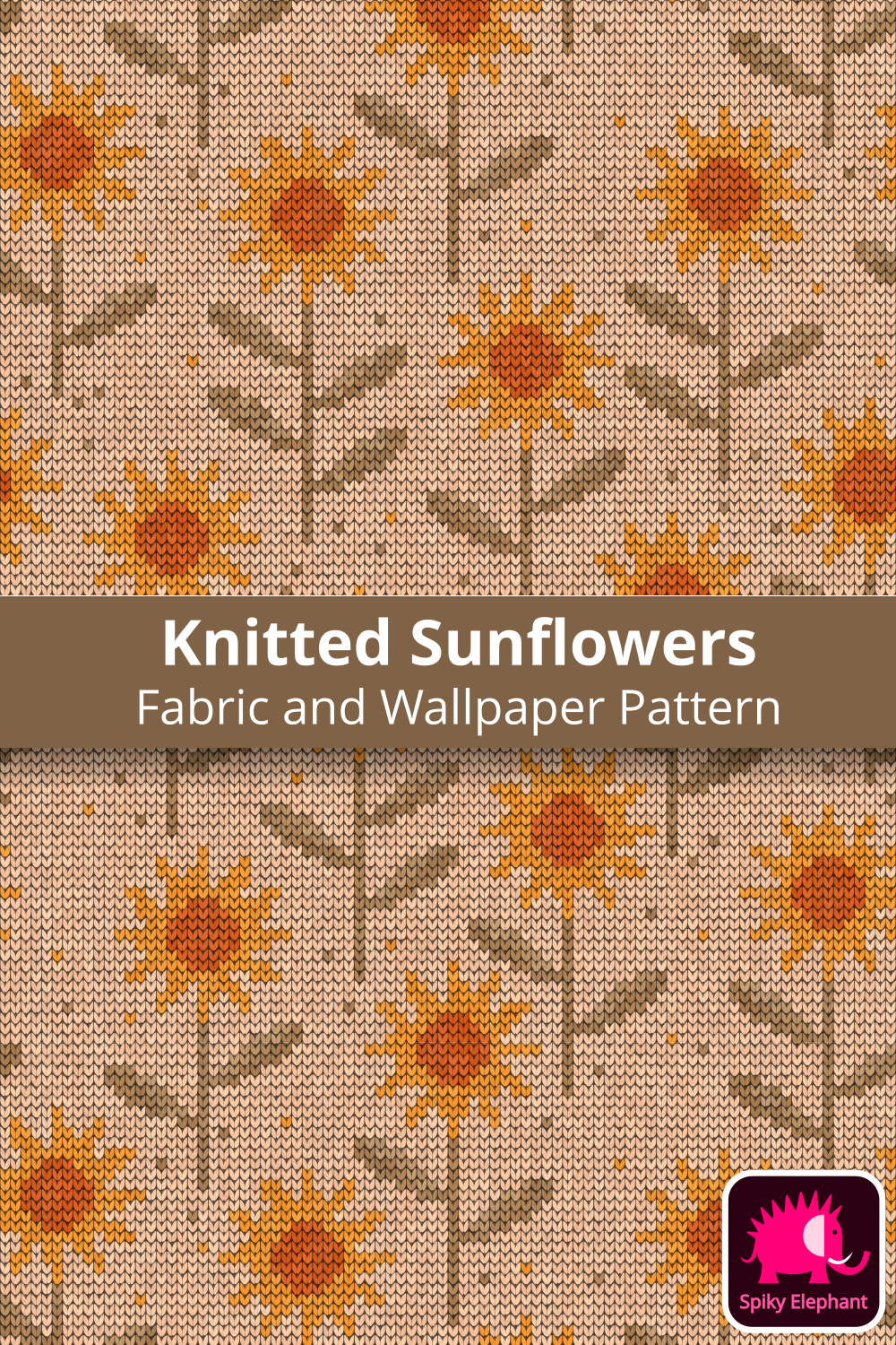 Knitted Sunflowers - Yellow, orange, sage green and peach cream wallpaper and fabric - Yellow, orange, sage green and peach cream