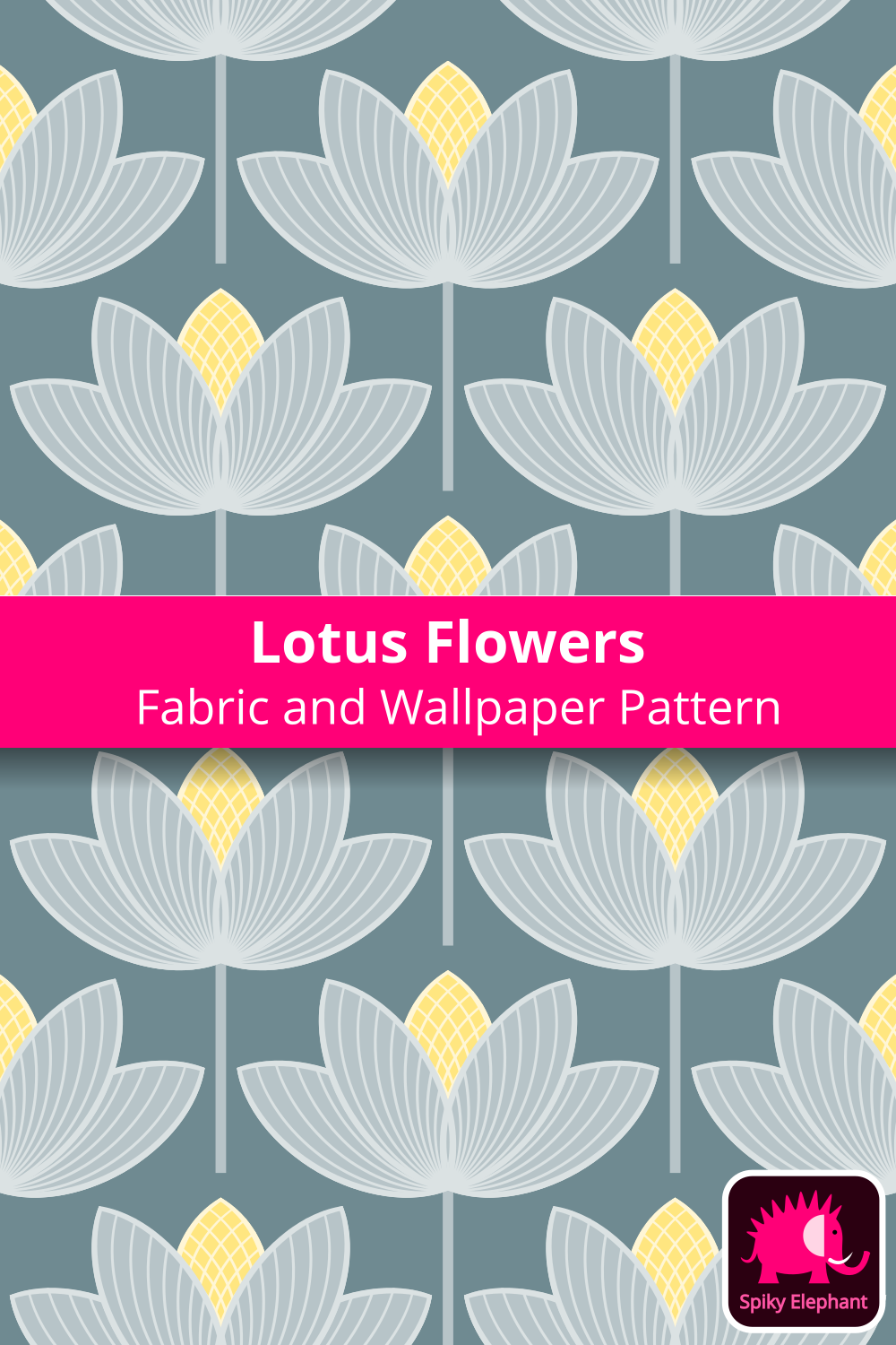 Lotus Flowers - Light Grey, Yellow, Muted Blue Grey wallpaper and fabric - Light Grey, Yellow, Muted Blue Grey