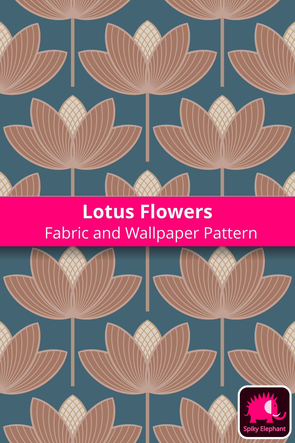 Lotus Flowers - Mocha Mousse, Light Beige, Tapestry Blue wallpaper and fabric - Mocha Mousse, Light Beige, Tapestry Blue