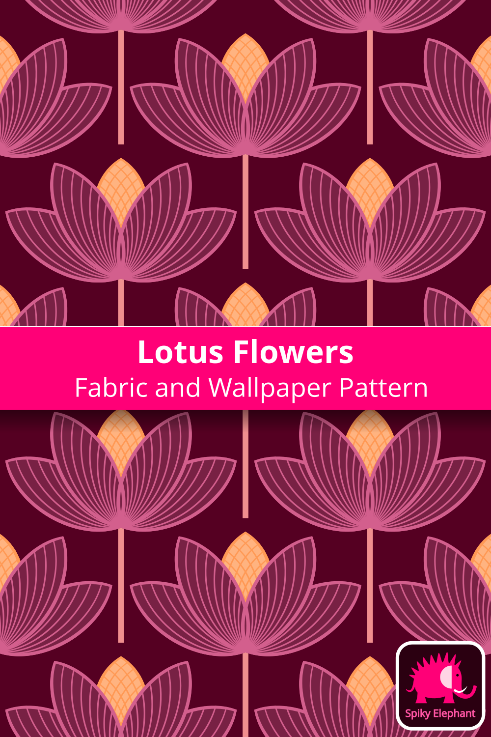 Lotus Flowers wallpaper and fabric - Pink, Orange Yellow, Burgundy