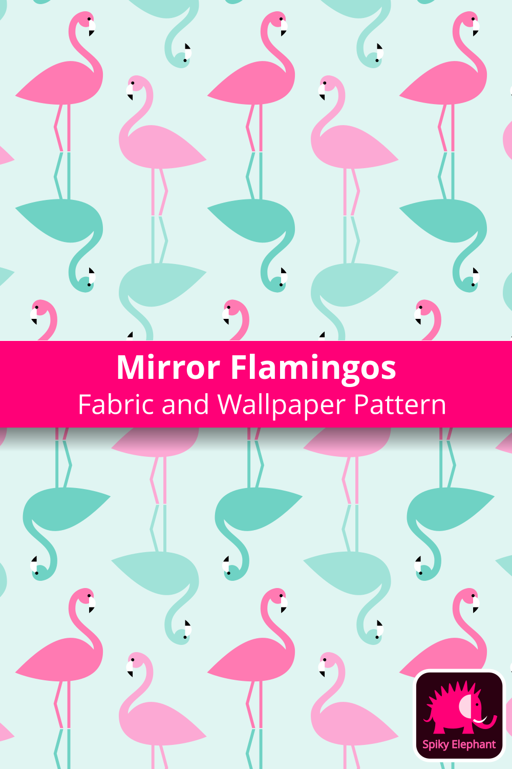 Mirror Flamingos - Pink, Green, Blue, Teal Flamingos on Light Blue wallpaper and fabric - Pink, Green, Blue, Teal Flamingos on Light Blue
