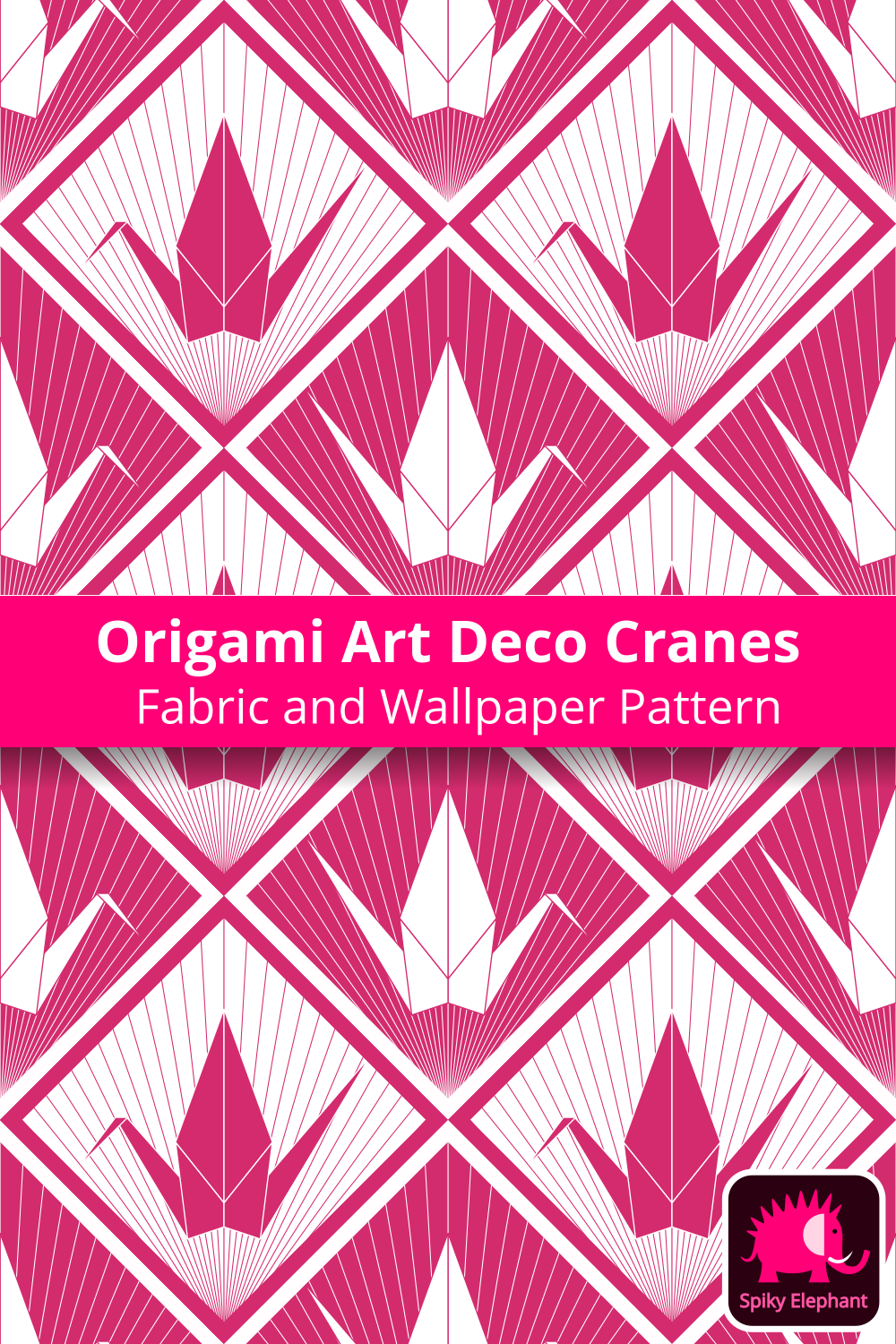 Origami Art Deco Cranes - Magenta and White wallpaper and fabric - Magenta and White