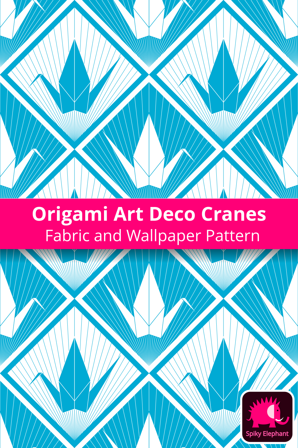 Origami Art Deco Cranes - Ocean Blue and White wallpaper and fabric - Ocean Blue and White