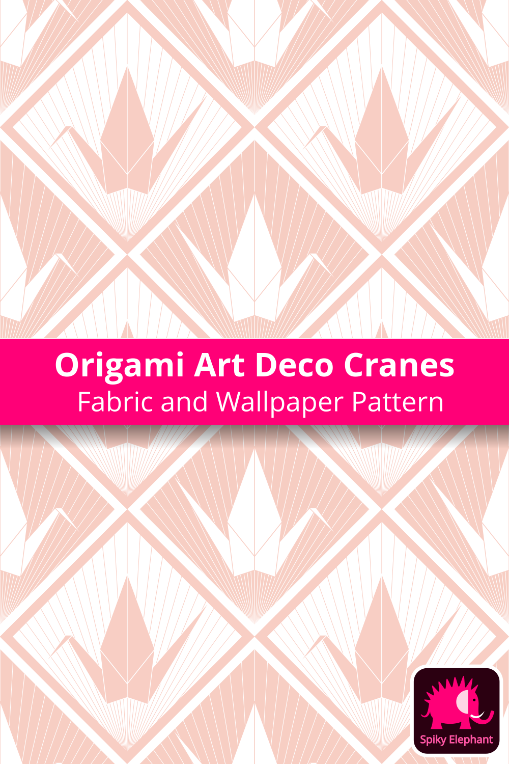 Origami Art Deco Cranes - Peach Pastel and White wallpaper and fabric - Peach Pastel and White