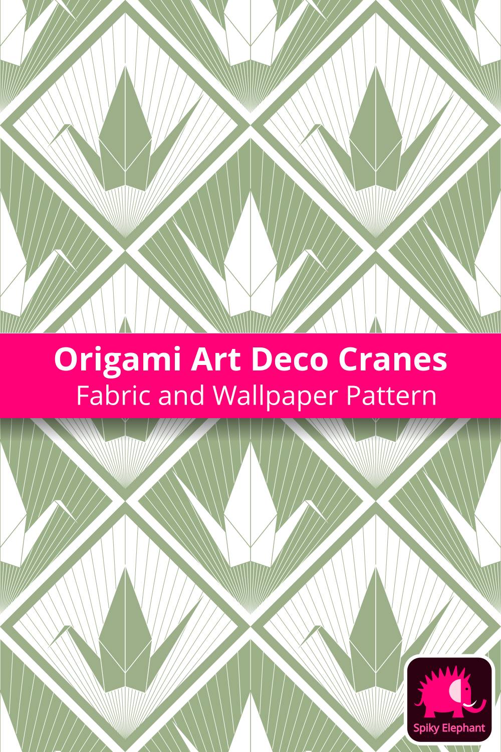 Origami Art Deco Cranes - Sage Green Pastel and White wallpaper and fabric - Sage Green Pastel and White
