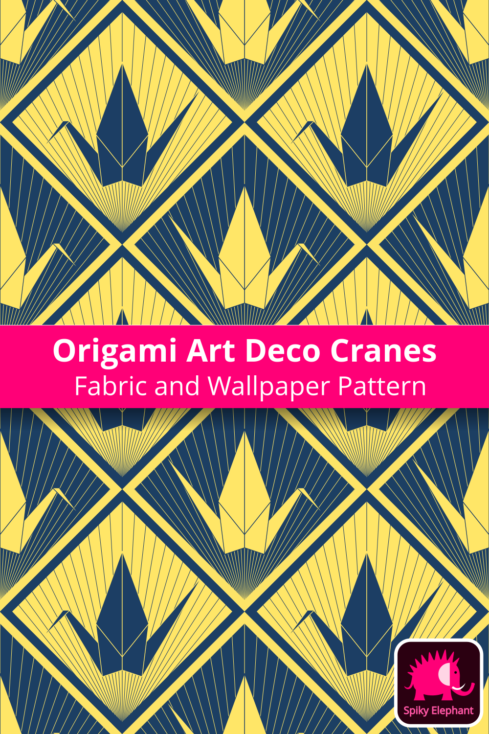 Origami Art Deco Cranes - Sea Blue and Gold wallpaper and fabric - Sea Blue and Gold