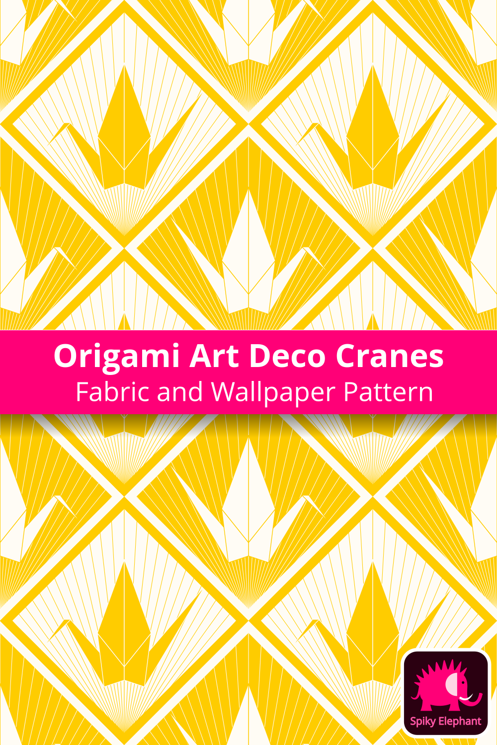 Origami Art Deco Cranes - Sunshine Yellow and Cream wallpaper and fabric - Sunshine Yellow and Cream