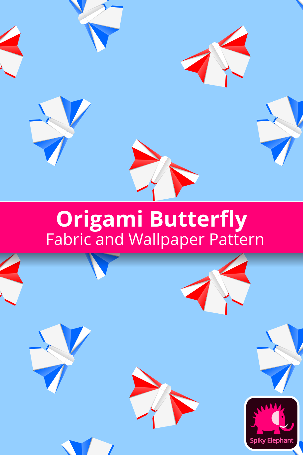 Origami Butterflies - Red and Blue Butterflies, Blue Background wallpaper and fabric - Red and Blue Butterflies, Blue Background
