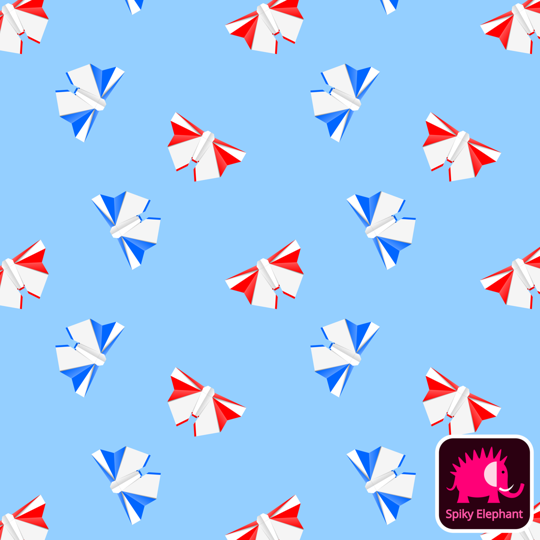 Origami Butterflies wallpaper and fabric - Red and Blue Butterflies, Blue Background