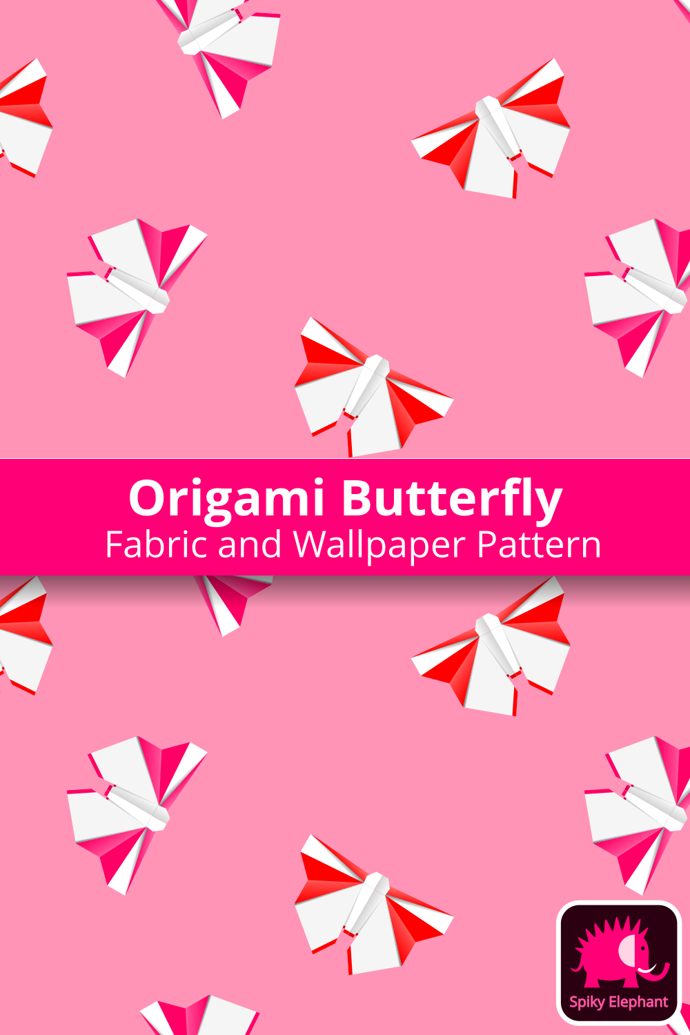 Origami Butterflies - Red and Magenta Butterflies, Pink Background wallpaper and fabric - Red and Magenta Butterflies, Pink Background