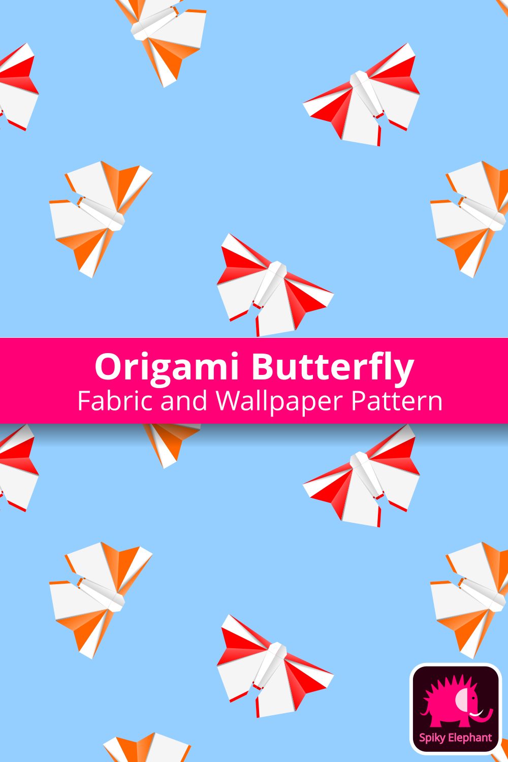 Origami Butterflies wallpaper and fabric - Red and Orange Butterflies, Blue Background