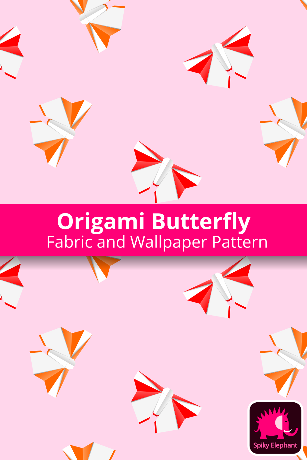 Origami Butterflies - Red and Orange Butterflies, Pink Background wallpaper and fabric - Red and Orange Butterflies, Pink Background