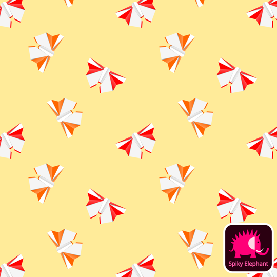 Origami Butterflies wallpaper and fabric - Red and Orange Butterflies, Yellow Background