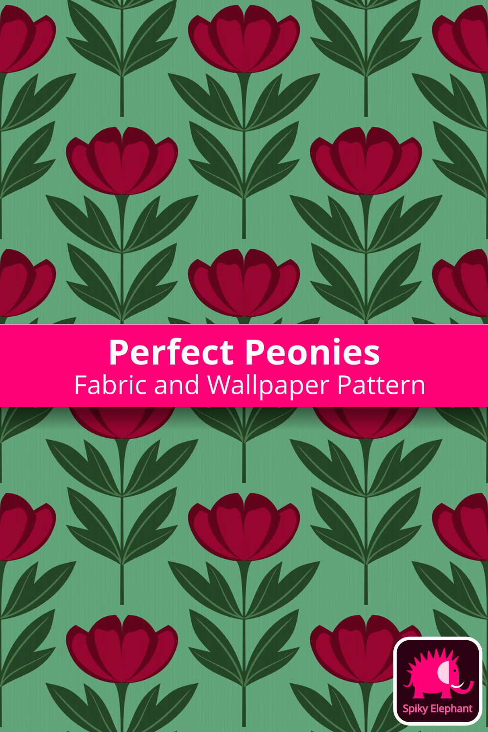 Perfect Peonies - Burgundy Red Peonies on Light Green wallpaper and fabric - Burgundy Red Peonies on Light Green