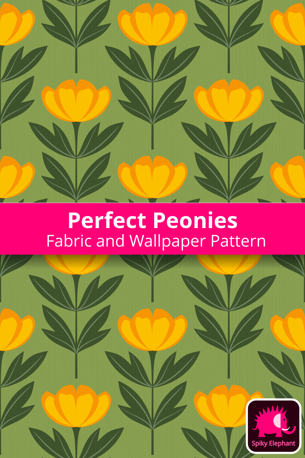 Perfect Peonies - Orange, Yellow and Green Peonies on Light Green wallpaper and fabric - Orange, Yellow and Green Peonies on Light Green