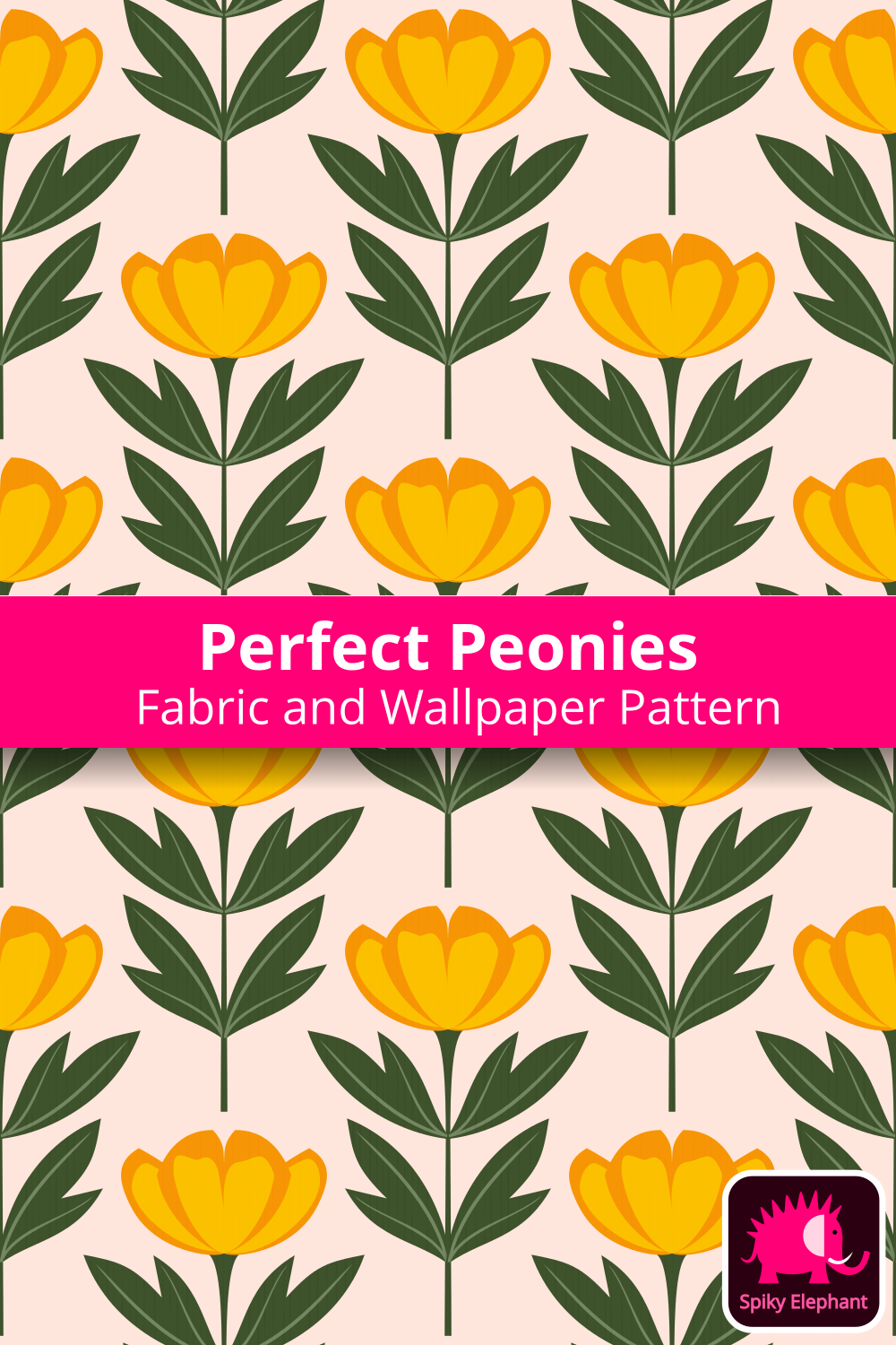 Perfect Peonies - Orange, Yellow and Green Peonies on Light Peach Cream wallpaper and fabric - Orange, Yellow and Green Peonies on Light Peach Cream