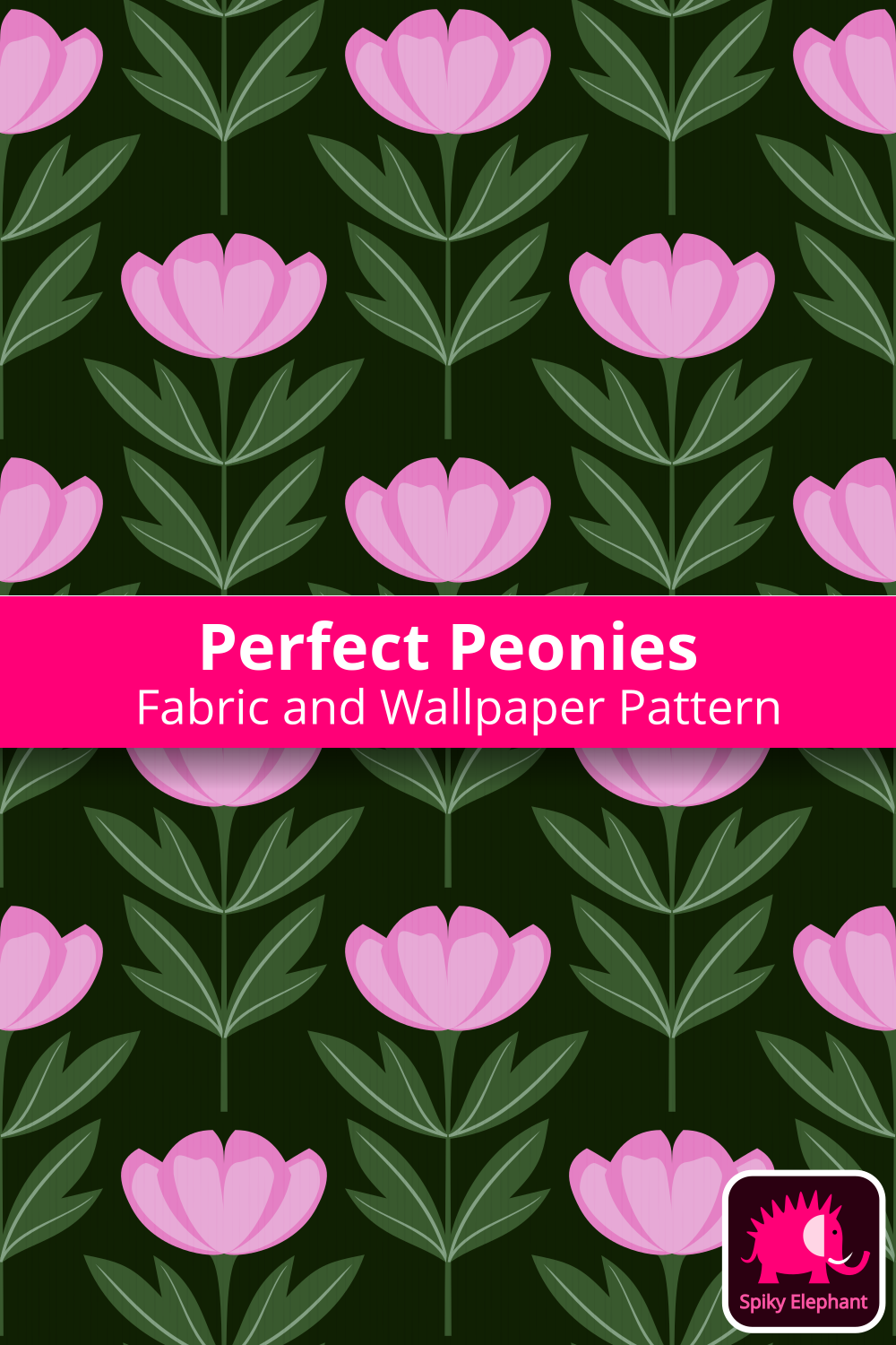 Perfect Peonies wallpaper and fabric - Pink and Green Peonies on Dark Green