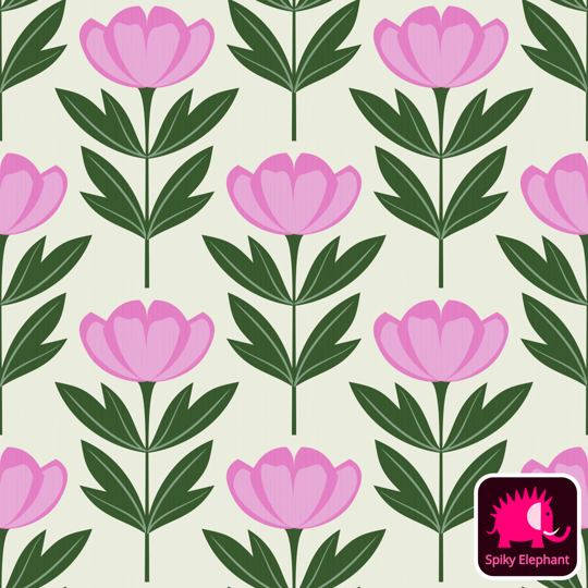 Perfect Peonies wallpaper and fabric - Pink and Green Peonies on Light Yellow Cream