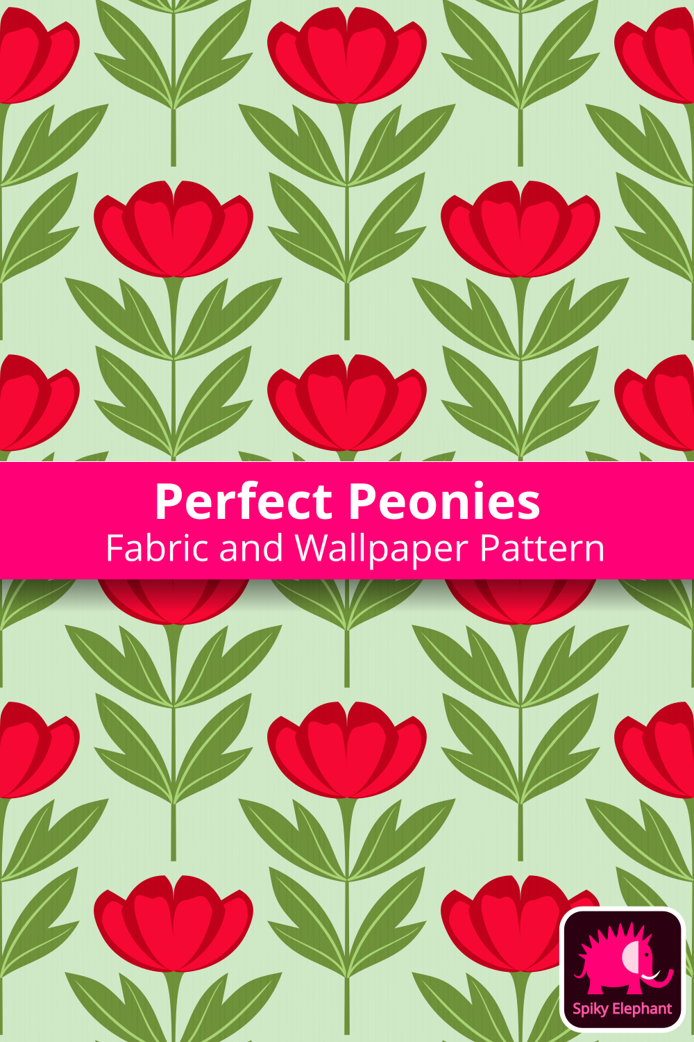 Perfect Peonies - Red and Green Peonies on Light Green wallpaper and fabric - Red and Green Peonies on Light Green