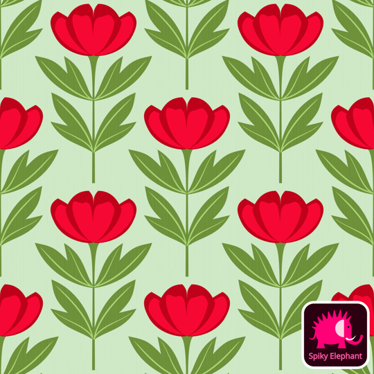 Perfect Peonies wallpaper and fabric - Red and Green Peonies on Light Green