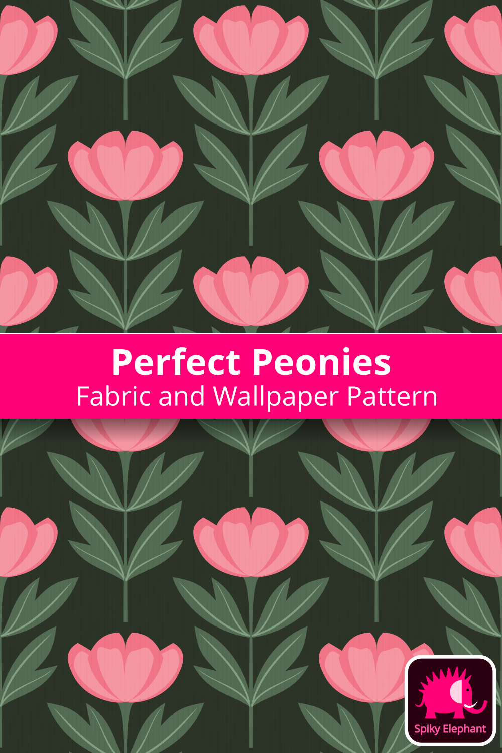 Perfect Peonies - Rose Blush and Green Peonies on Dark Sage Green wallpaper and fabric - Rose Blush and Green Peonies on Dark Sage Green