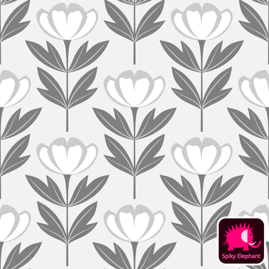 Perfect Peonies wallpaper and fabric - White and Grey Peonies on Light Grey