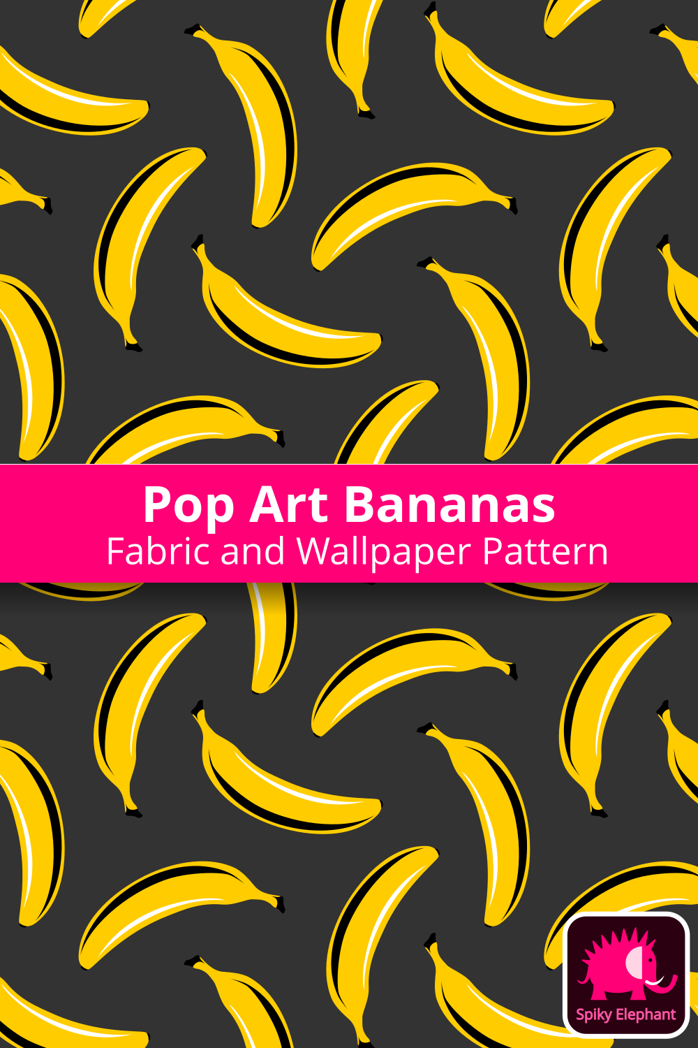 Pop Art Bananas - Yellow Bananas on Dark Grey wallpaper and fabric - Yellow Bananas on Dark Grey