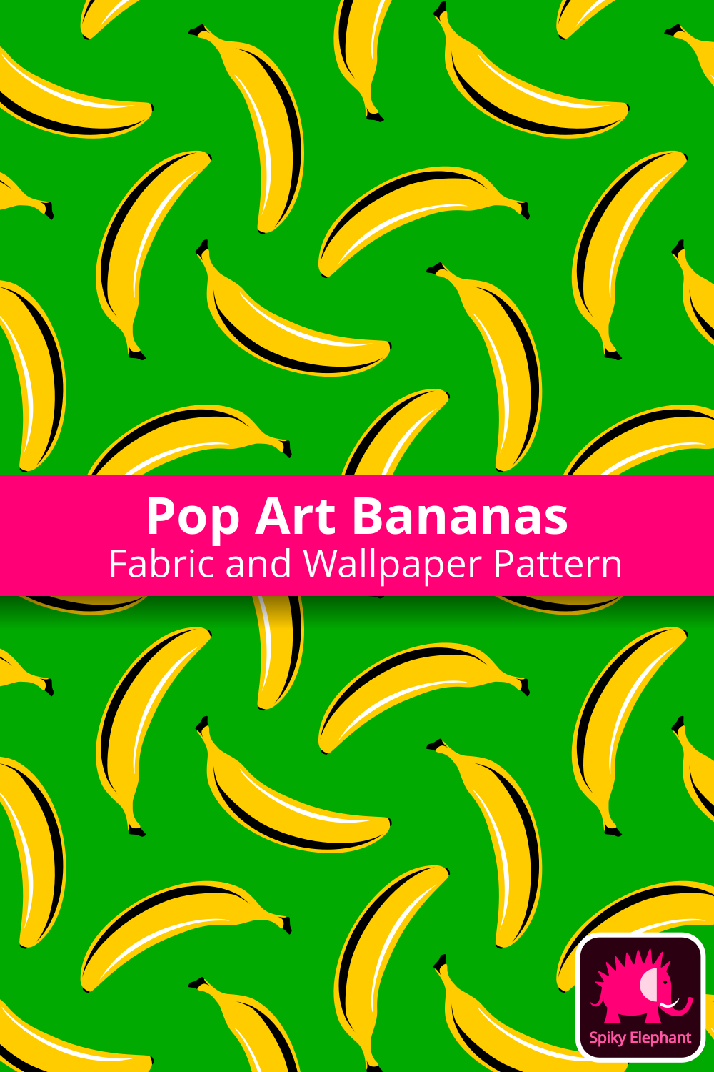 Pop Art Bananas - Yellow Bananas on Green wallpaper and fabric - Yellow Bananas on Green