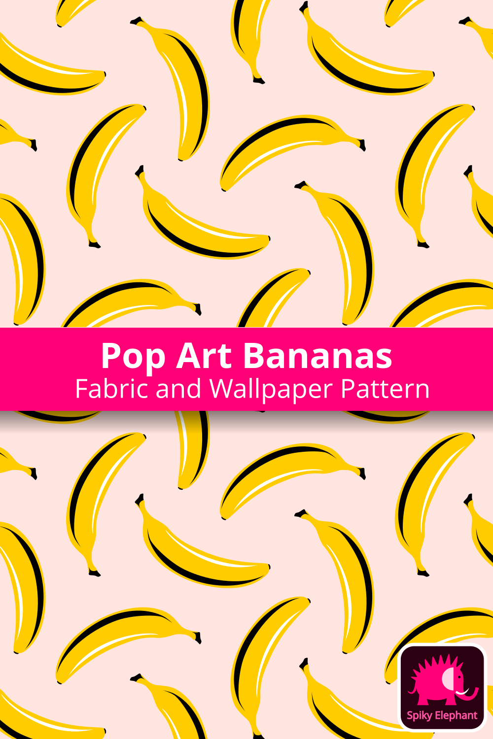 Pop Art Bananas - Yellow Bananas on Pink Rose Cream wallpaper and fabric - Yellow Bananas on Pink Rose Cream