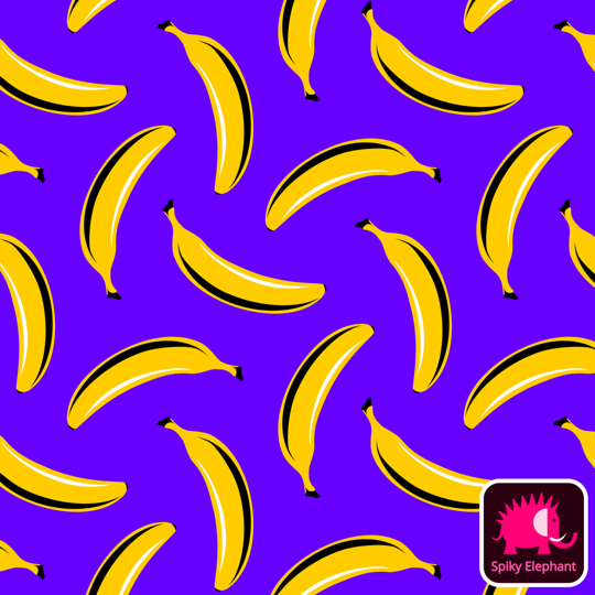 Pop Art Bananas wallpaper and fabric - Yellow Bananas on Purple