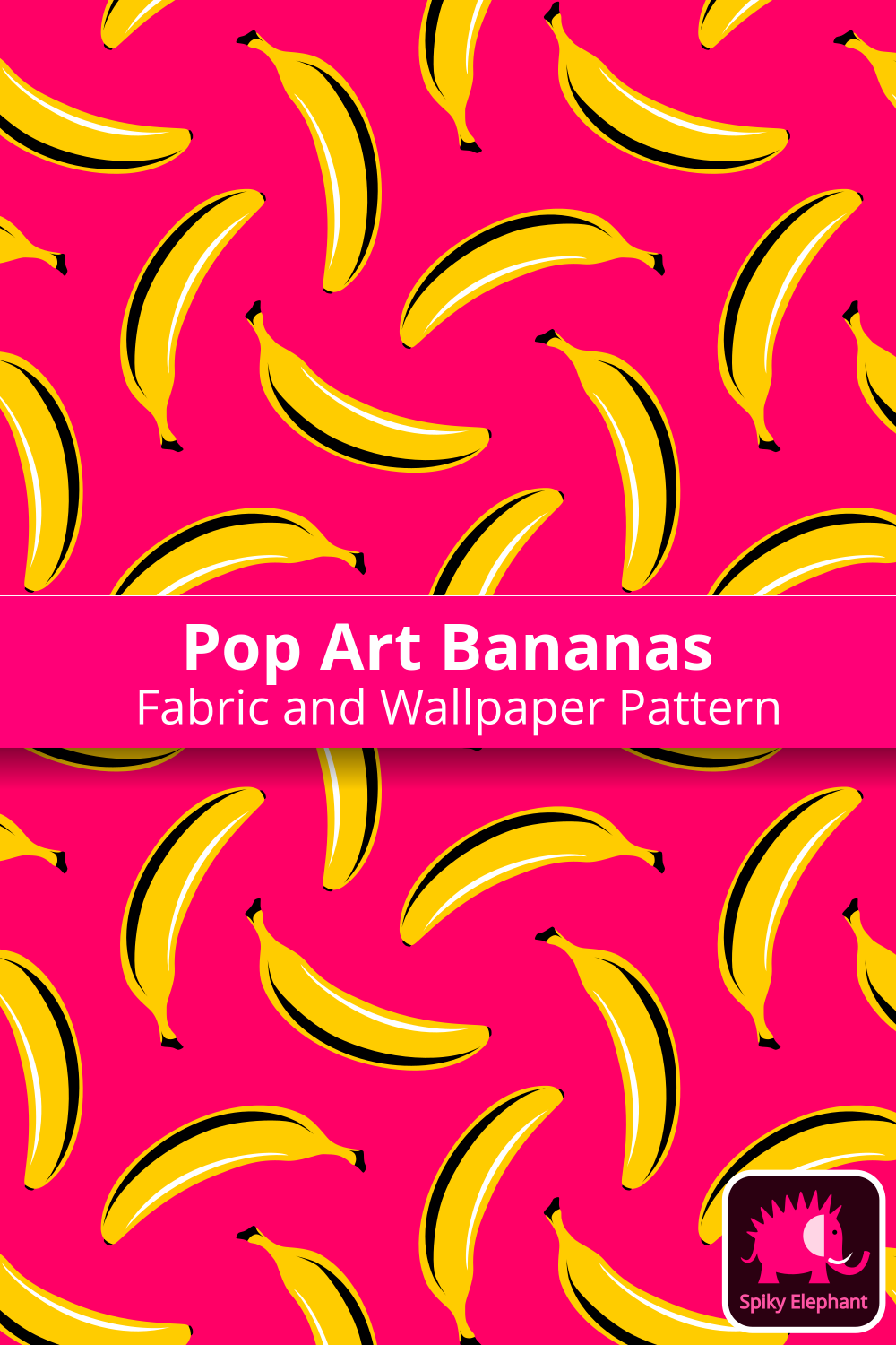 Pop Art Bananas wallpaper and fabric - Yellow Bananas on Raspberry / Ruby Pink