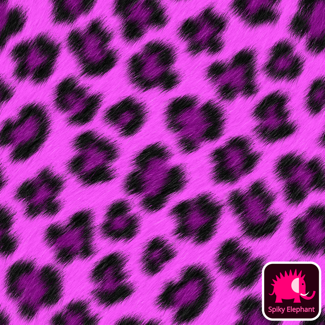 Realistic Leopard Print - Cheetah Hide Faux Fur - Black and violet spots on a hot pink background wallpaper and fabric - Black and violet spots on a hot pink background