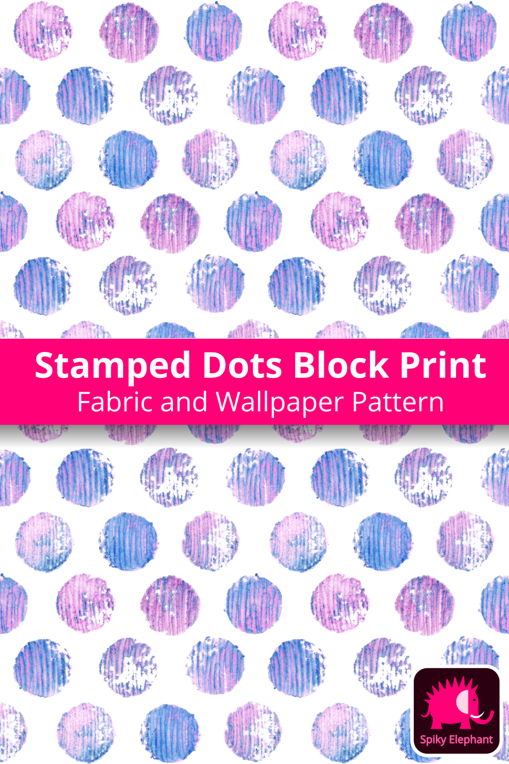 Stamped Dots Block Print - Pink and Blue Dots Block Print wallpaper and fabric - Pink and Blue Dots Block Print