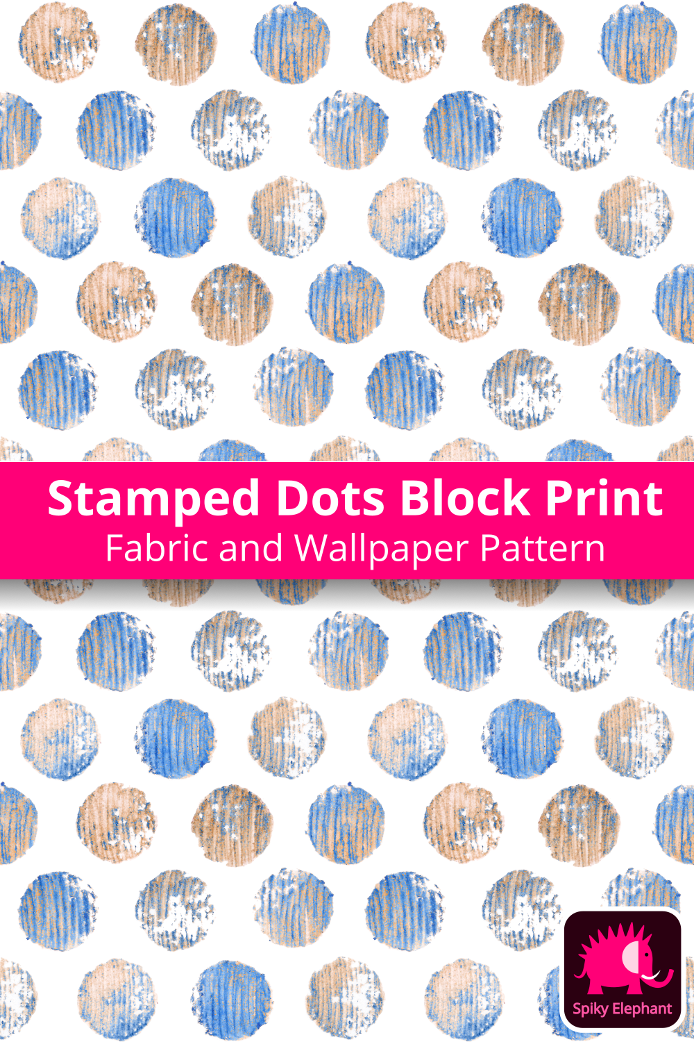 Stamped Dots Block Print - Wooden Blue Dots Block Print wallpaper and fabric - Wooden Blue Dots Block Print